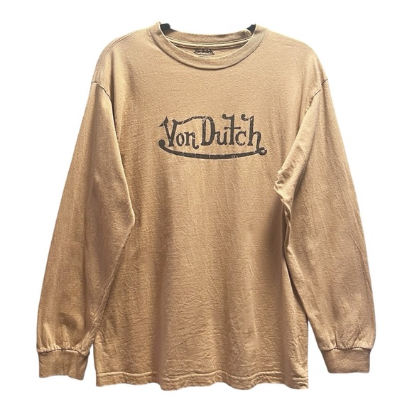 Von Dutch Long Sleeve T Shirt Tan Black Medium - Picture 1 of 6